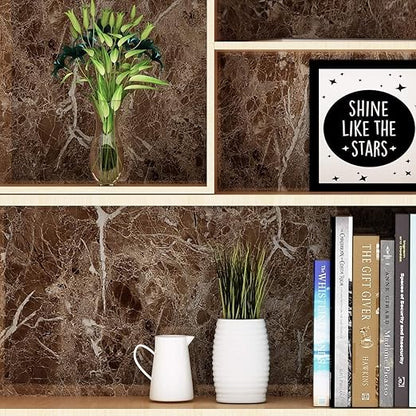 Dark Brown Marble Sticker Wallpaper Waterproof Oil Resistant for Kitchen