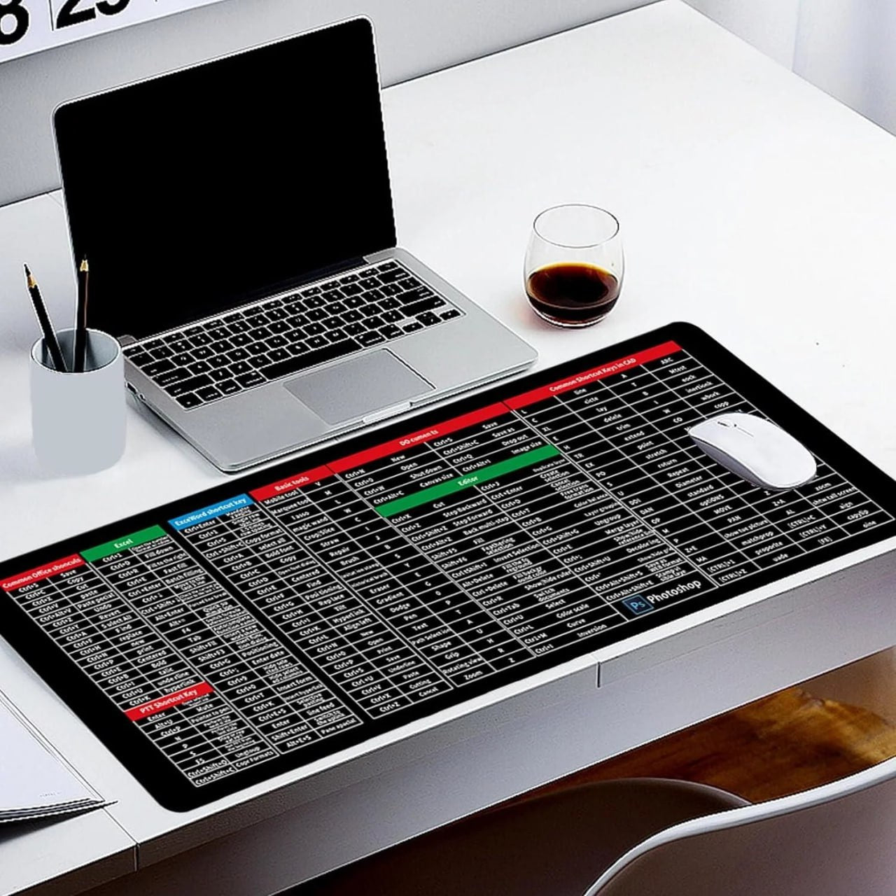 Large Extended Gaming Mouse Pad with Word Excel Office Software Excel Shortcuts PPT Windows,Stitched Edges Non-Slip Waterproof Rubber Base Mouse Pad for Office Desk Pad(27.5X11.8 in)