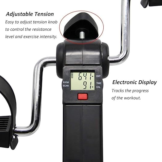 Mini Cycle Pedal Exerciser with Adjustable Resistance and Digital Display - for Light Leg and Arm Exercise and Physiotherapy at Home