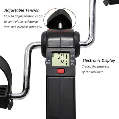 Mini Cycle Pedal Exerciser with Adjustable Resistance and Digital Display - for Light Leg and Arm Exercise and Physiotherapy at Home