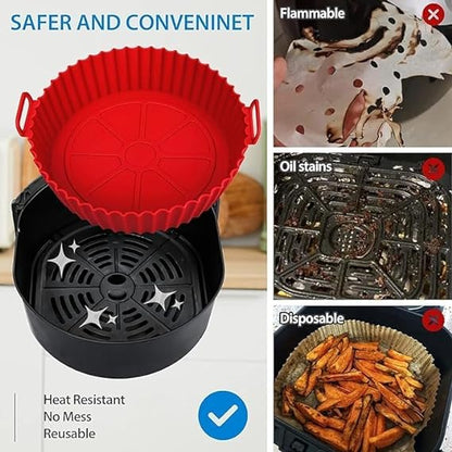 2 PCS Round Air Fryer Silicone Liners Pot Basket Baking Tray with Ear Handles I Nonstick Reusable Heat Resistant I Cooking Oven Insert Accessories - (Multicolor)