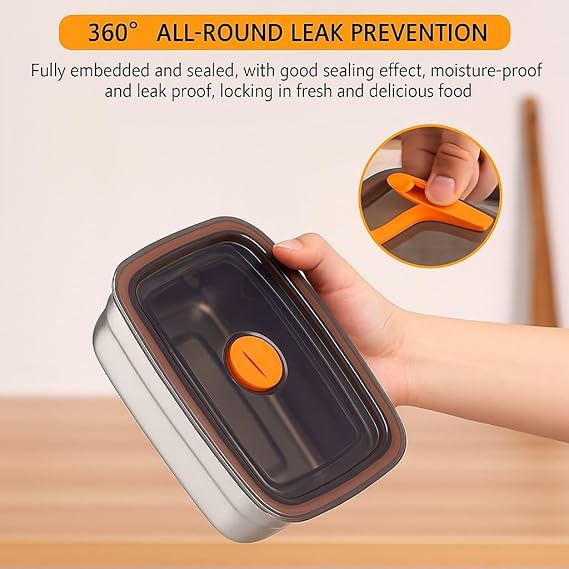 1000 ML Fridge Storage Box Stainless Steel Tray Plate Container with Airtight Lids,Leakproof Kitchen Organizer,Freezer Safe