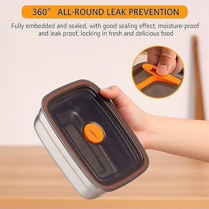 1000 ML Fridge Storage Box Stainless Steel Tray Plate Container with Airtight Lids,Leakproof Kitchen Organizer,Freezer Safe