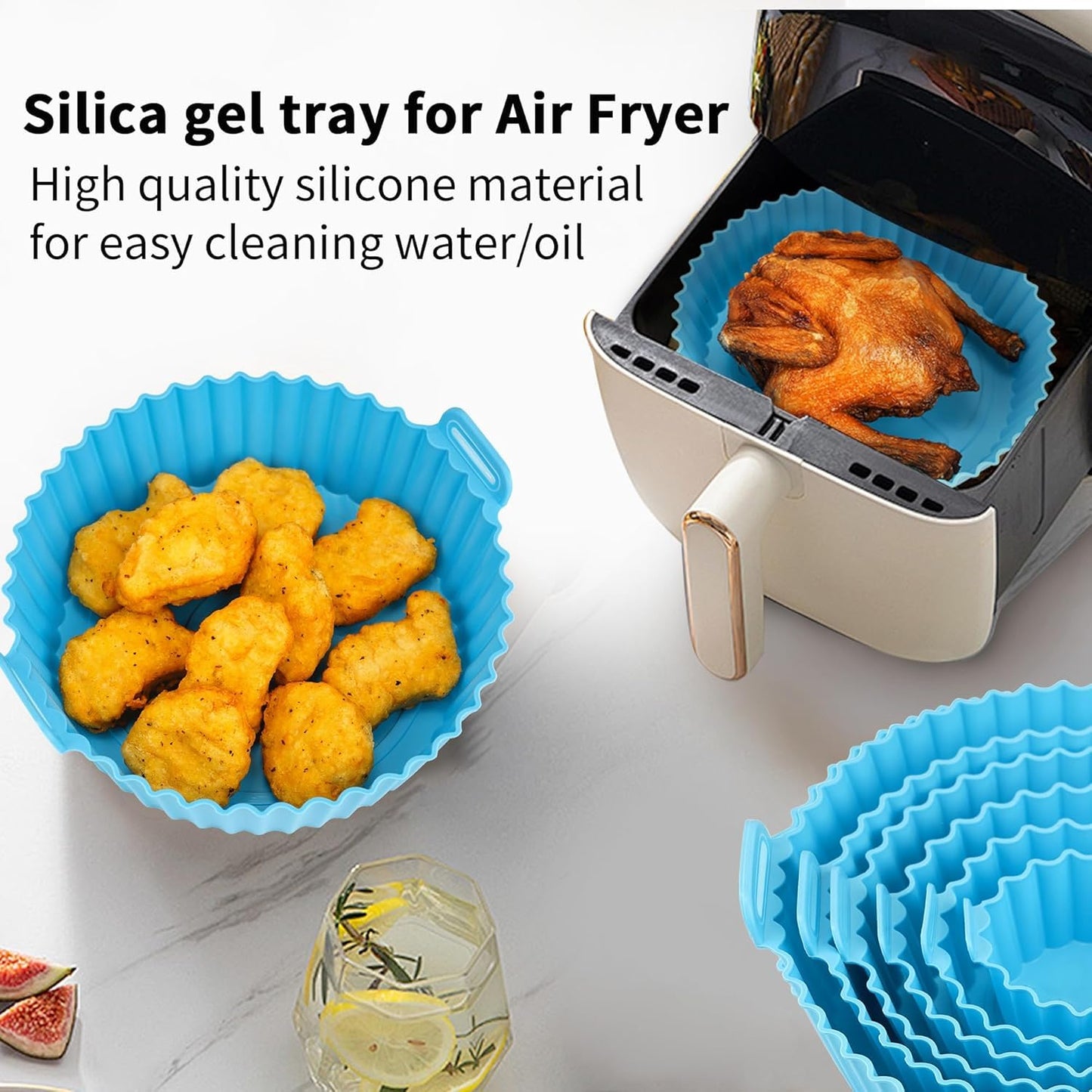 6-Pieces Air Fryer Silicone Liners Pot Replacement of Flammable Parchment Paper Airfryer Silicone Crock Pot Liners Airfly Oven/Microwave Accessories (Multi Color)