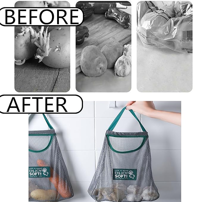 2pcs Reusable Hanging Mesh Produce Bags - Portable, Breathable Net Bags for Fruit, Vegetable, Garlic, Onion, Potatoes - Home, RV, Camper Storage