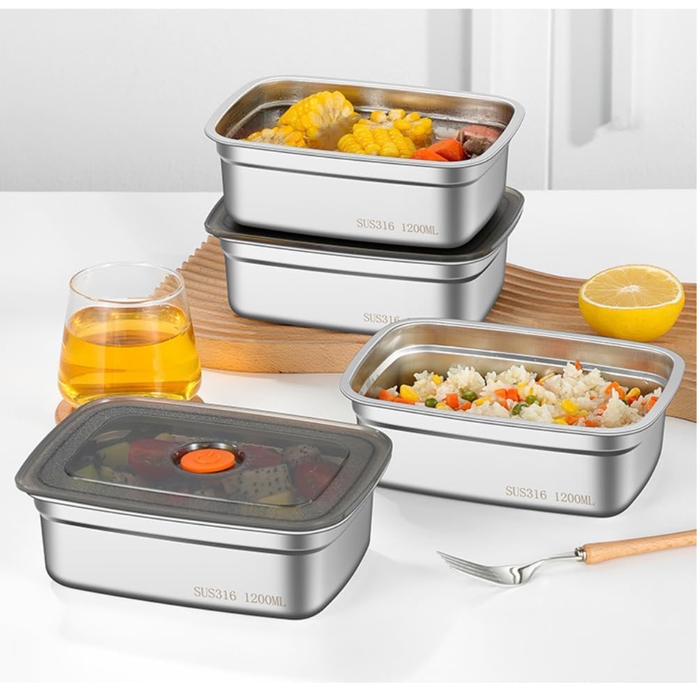 1500 ML Fridge Storage Box Stainless Steel Tray Plate Container with Airtight Lids,Leakproof Kitchen Organizer,Freezer Safe