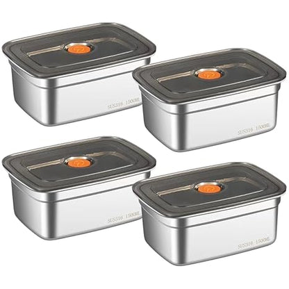 1500 ML Fridge Storage Box Stainless Steel Tray Plate Container with Airtight Lids,Leakproof Kitchen Organizer,Freezer Safe