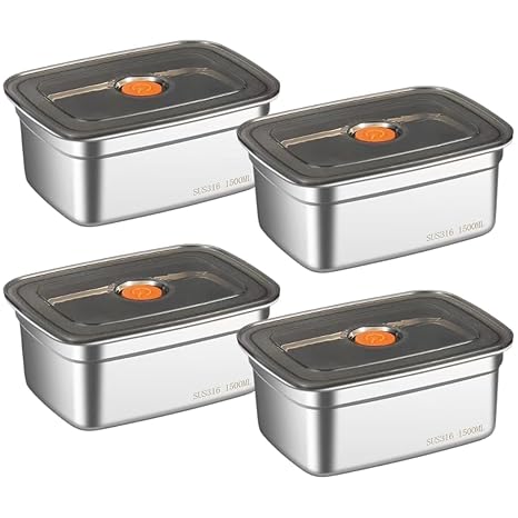 1500 ML Fridge Storage Box Stainless Steel Tray Plate Container with Airtight Lids,Leakproof Kitchen Organizer,Freezer Safe