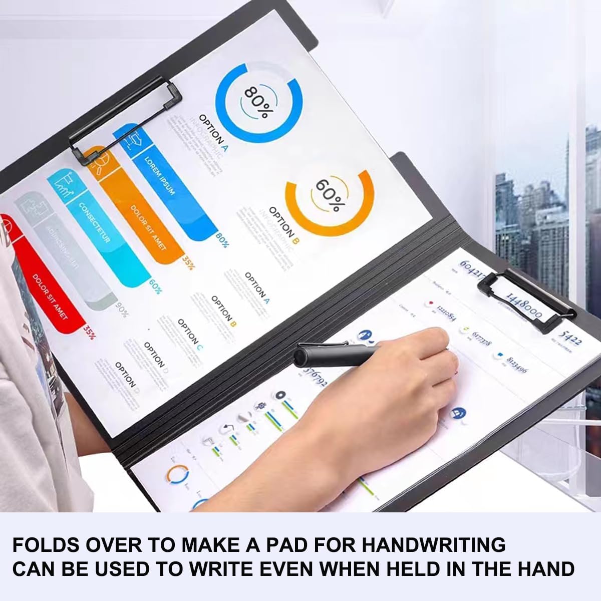 Top & Side Clip File Cover Folder Clipboard, Clip File Folder, 360 Degree Flip Writing Pad, PP File Clipboard for A4 and Letter Size Business, Office, School Papers