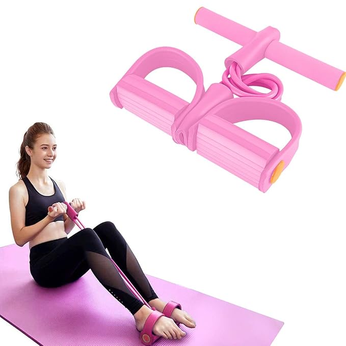 Multifunction Tension Rope, 4-Tube Elastic Yoga Pedal Puller Resistance Band, Natural Latex Tension Rope Fitness, for Abdomen/Waist/Arm/Leg Stretching Slimming Training (Pink)