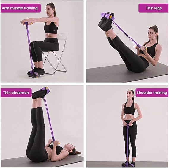 Multifunction Tension Rope, 4-Tube Elastic Yoga Pedal Puller Resistance Band, Natural Latex Tension Rope Fitness, for Abdomen/Waist/Arm/Leg Stretching Slimming Training (Pink)