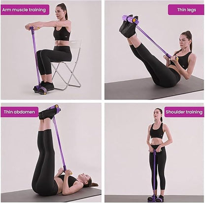 Multifunction Tension Rope, 4-Tube Elastic Yoga Pedal Puller Resistance Band, Natural Latex Tension Rope Fitness, for Abdomen/Waist/Arm/Leg Stretching Slimming Training (Pink)