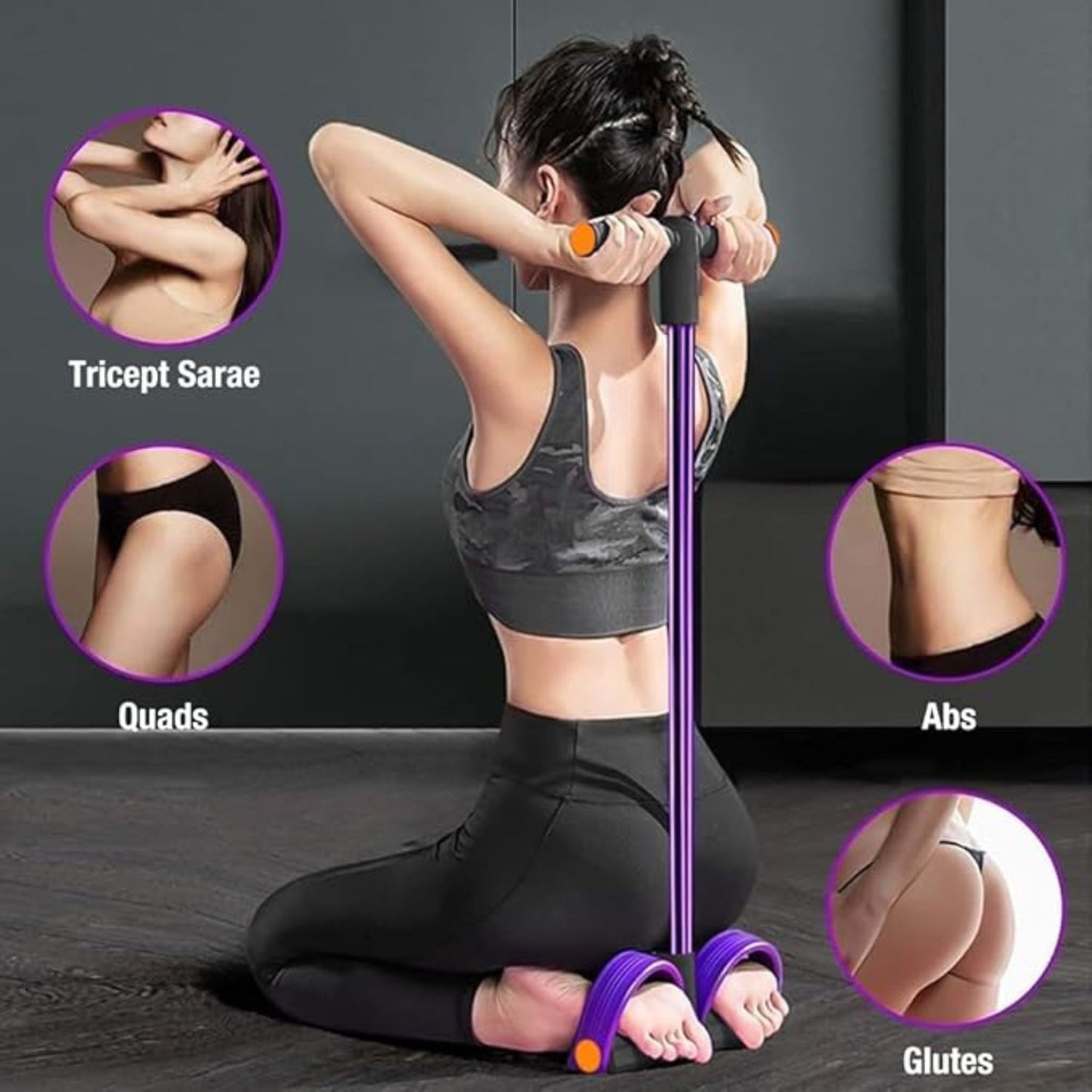 Multifunction Tension Rope, 4-Tube Elastic Yoga Pedal Puller Resistance Band, Natural Latex Tension Rope Fitness, for Abdomen/Waist/Arm/Leg Stretching Slimming Training (Purple)