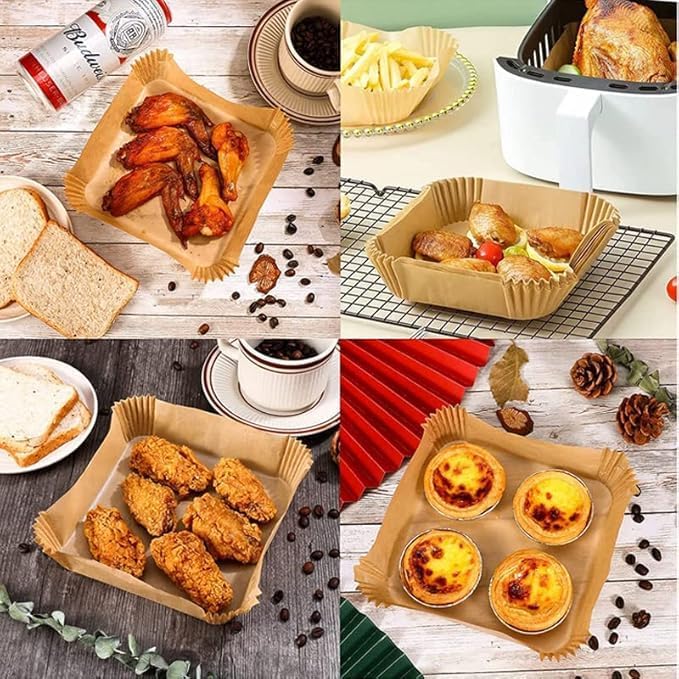 100 PCS Air Fryer Paper Dish Sheets, Disposable Paper Liner for Microwave, Oil-Proof Air Fryer Parchment Paper for Frying, Baking, Cooking, Roasting and Microwave (Square 8 INCH)