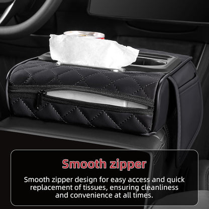 5 in 1 Car Center Console Cover, Armrest Pad with 2 Storage Pockets, Cup Holder, Tissue Box Slot, Phone Holder, Universal Car Interior Organizer