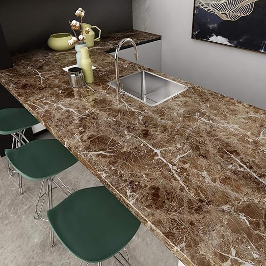 Dark Brown Marble Sticker Wallpaper Waterproof Oil Resistant for Kitchen