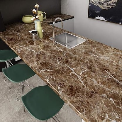 Dark Brown Marble Sticker Wallpaper Waterproof Oil Resistant for Kitchen
