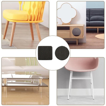 15 Square Pieces, Non-Slip Furniture Pads, Black, Chair Leg Floor Protectors, Self-Adhesive Grippers, Hardwood Floors