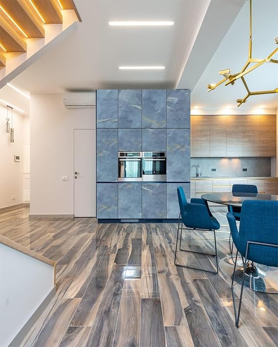 Blue Marble Sticker Wallpaper Waterproof Oil Resistant for Kitchen