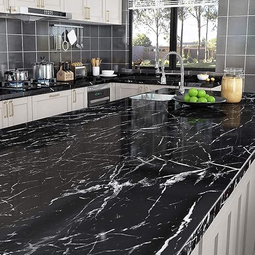 Black Marble Sticker Wallpaper Waterproof Oil Resistant for Kitchen