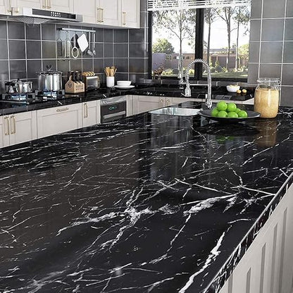 Black Marble Sticker Wallpaper Waterproof Oil Resistant for Kitchen