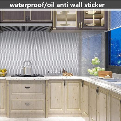 Silver Diamond Cube Sticker Wallpaper Waterproof Oil Resistant for Kitchen