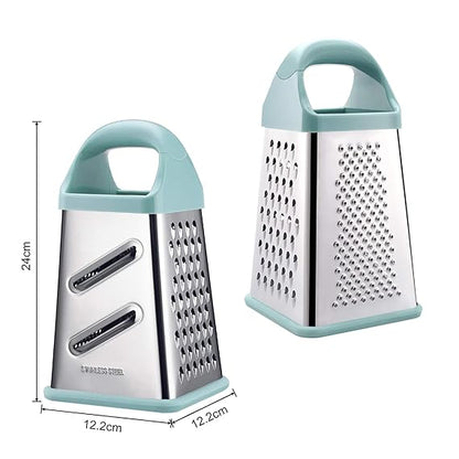 Professional Box Grater,4-Sided Stainless Steel Large 10-inch Grater for Parmesan Cheese, Ginger, Vegetables,Fruits,Chocolate,Nuts and More