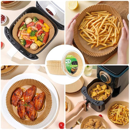 100 PCS Air Fryer Paper Sheets, Disposable Liner Dish for Microwave, Oil-Proof Air Fryer Parchment Paper Dish for Frying, Baking, Cooking, Roasting and Microwave (Round 8 INCH)