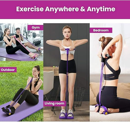 Multifunction Tension Rope, 4-Tube Elastic Yoga Pedal Puller Resistance Band, Natural Latex Tension Rope Fitness, for Abdomen/Waist/Arm/Leg Stretching Slimming Training (Pink)