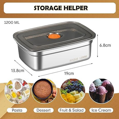 Fridge Storage Box 1000ml and 1500ml 316 Stainless Steel Food Storage Container with Airtight Lids,Leakproof Kitchen Organizer,Freezer Safe