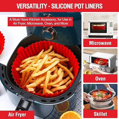 2 PCS Round Air Fryer Silicone Liners Pot Basket Baking Tray with Ear Handles I Nonstick Reusable Heat Resistant I Cooking Oven Insert Accessories - (Multicolor)
