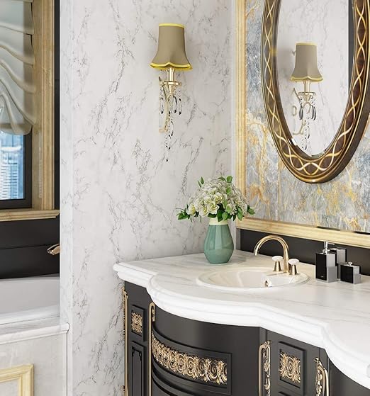 White Marble Sticker Wallpaper Waterproof Oil Resistant for Kitchen