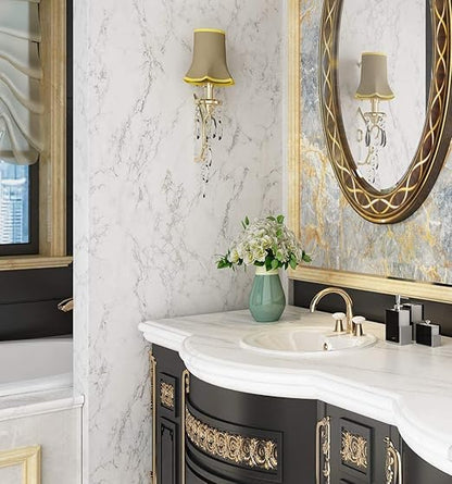 White Marble Sticker Wallpaper Waterproof Oil Resistant for Kitchen