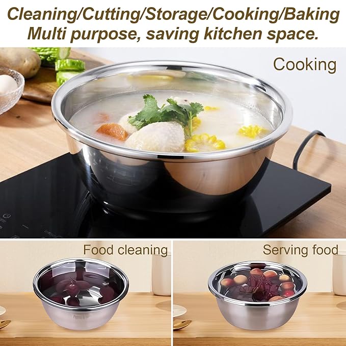Multifunctional Stainless Steel Basin,Shredding Drainage Chopping,4 in 1 Colander Strainer Set,Cheese Graters Salad Spinner Maker Bowl Drain Basin Fruit Vegetable Rice Washing Basket