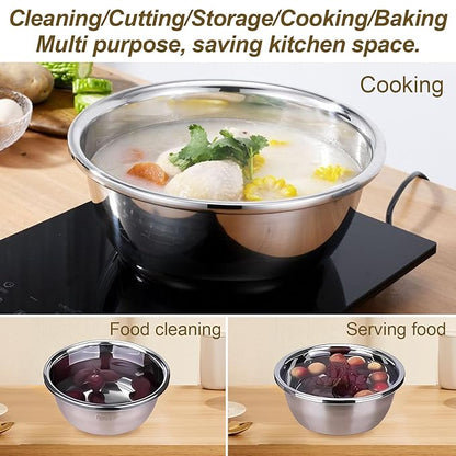 Multifunctional Stainless Steel Basin,Shredding Drainage Chopping,4 in 1 Colander Strainer Set,Cheese Graters Salad Spinner Maker Bowl Drain Basin Fruit Vegetable Rice Washing Basket