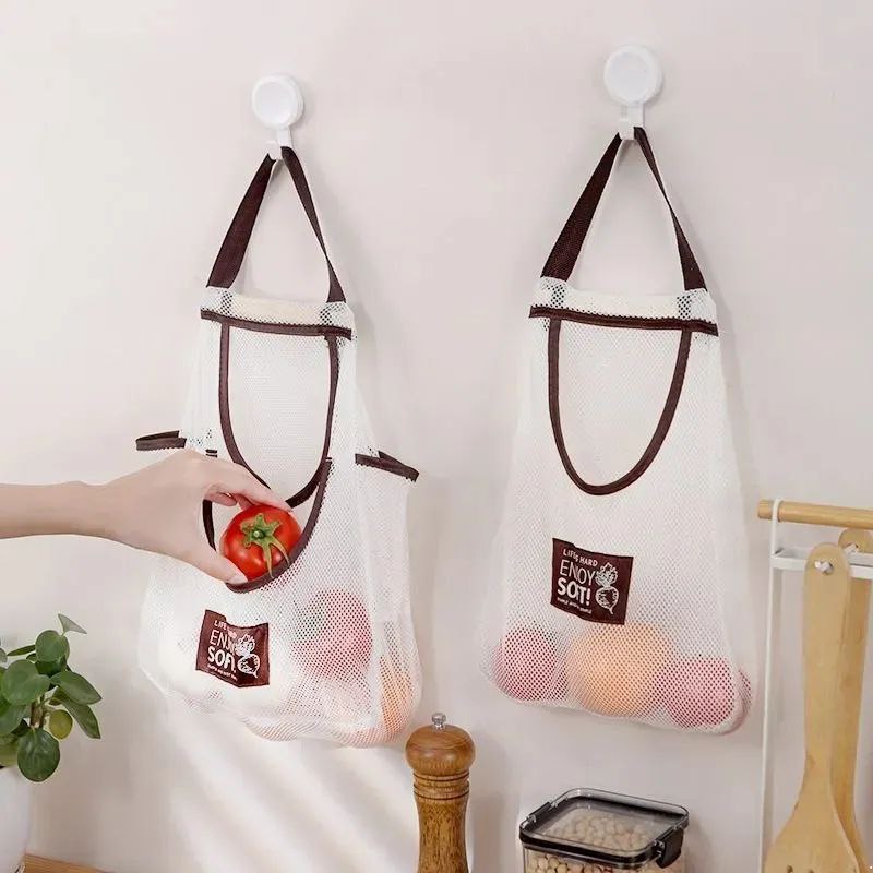 2pcs Reusable Hanging Mesh Produce Bags - Portable, Breathable Net Bags for Fruit, Vegetable, Garlic, Onion, Potatoes - Home, RV, Camper Storage