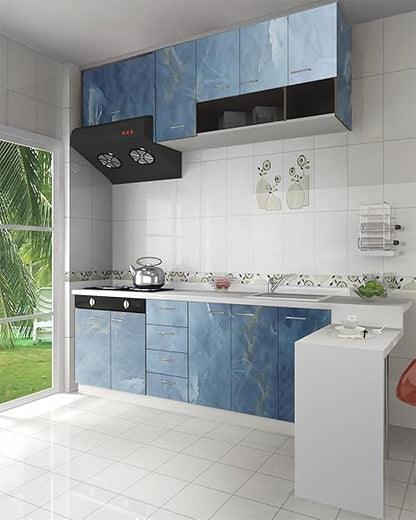 Blue Marble Sticker Wallpaper Waterproof Oil Resistant for Kitchen