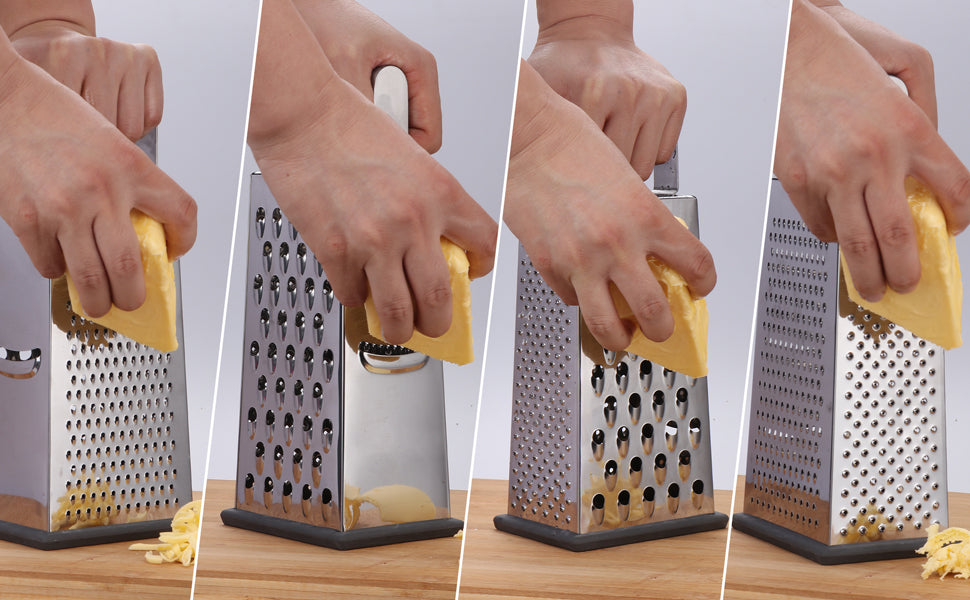 Professional Box Grater,4-Sided Stainless Steel Large 10-inch Grater for Parmesan Cheese, Ginger, Vegetables,Fruits,Chocolate,Nuts and More