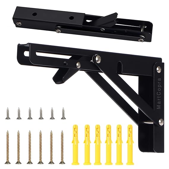 Folding Shelf Brackets, Heavy Duty Shelf Brackets Collapsible L Shelf Brackets, DIY Wall Mounted Folding Table Hinge, Space Saving for Bench Table with Screws