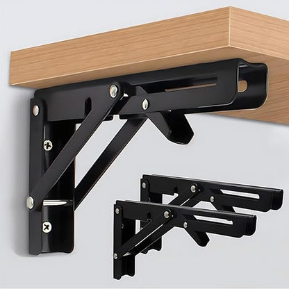 Folding Shelf Brackets, Heavy Duty Shelf Brackets Collapsible L Shelf Brackets, DIY Wall Mounted Folding Table Hinge, Space Saving for Bench Table with Screws