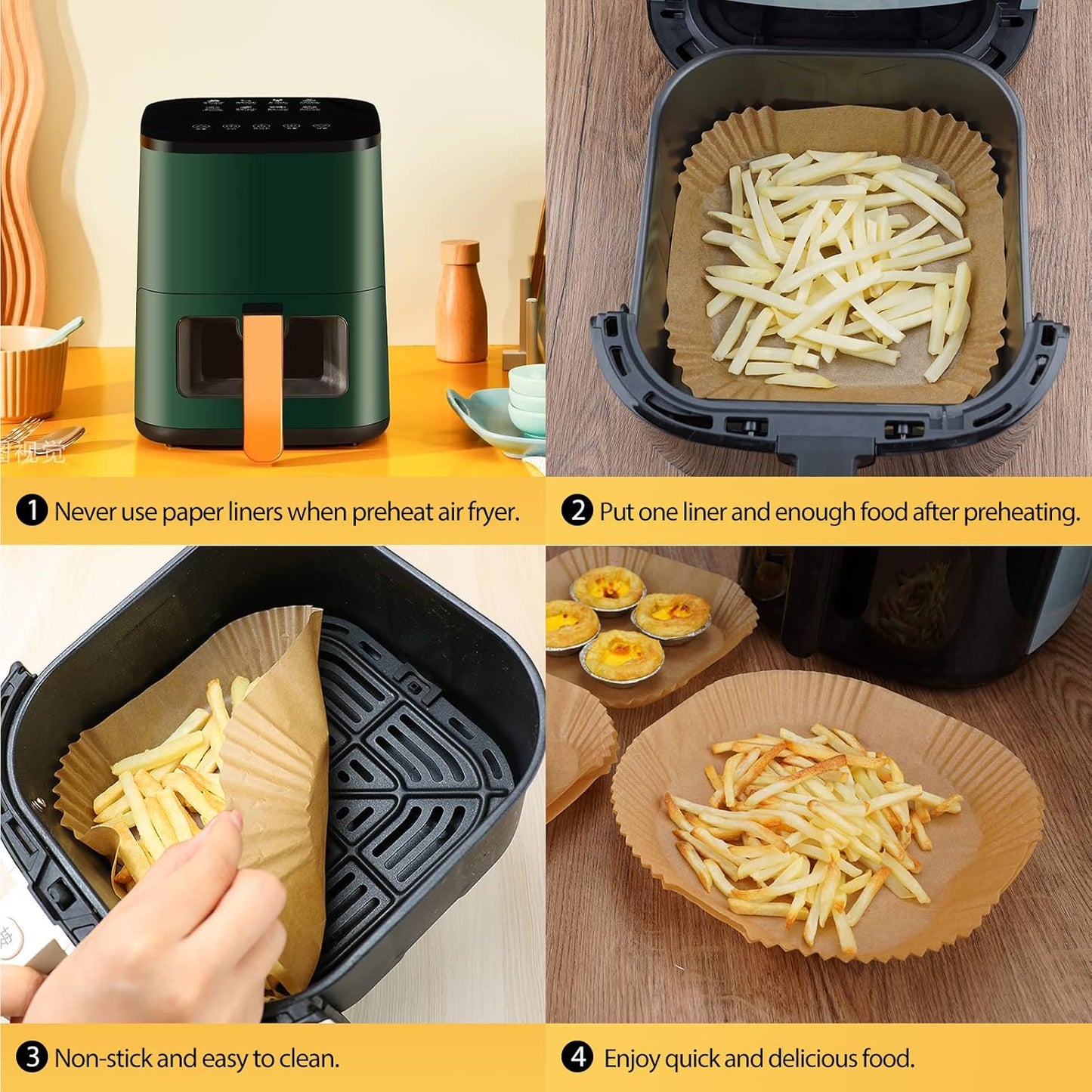 100 PCS Air Fryer Paper Dish Sheets, Disposable Paper Liner for Microwave, Oil-Proof Air Fryer Parchment Paper for Frying, Baking, Cooking, Roasting and Microwave (Square 8 INCH)