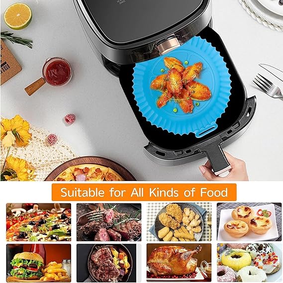 2 PCS Round Air Fryer Silicone Liners Pot Basket Baking Tray with Ear Handles I Nonstick Reusable Heat Resistant I Cooking Oven Insert Accessories - (Multicolor)