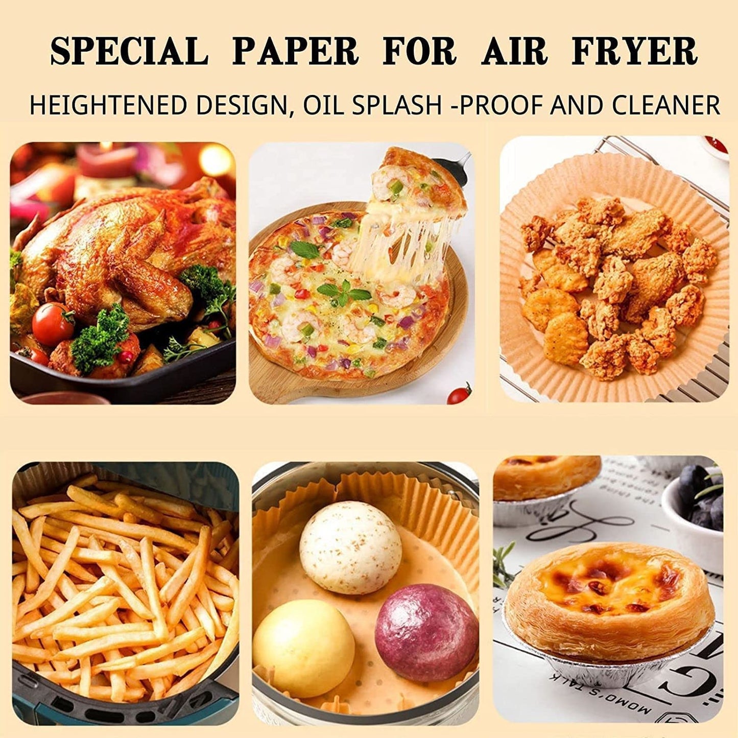 100 PCS Air Fryer Paper Sheets, Disposable Liner Dish for Microwave, Oil-Proof Air Fryer Parchment Paper Dish for Frying, Baking, Cooking, Roasting and Microwave (Round 8 INCH)