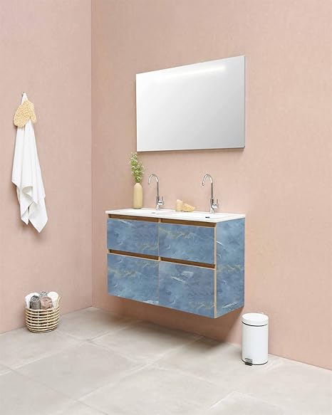 Blue Marble Sticker Wallpaper Waterproof Oil Resistant for Kitchen