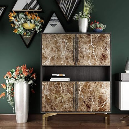 Dark Brown Marble Sticker Wallpaper Waterproof Oil Resistant for Kitchen