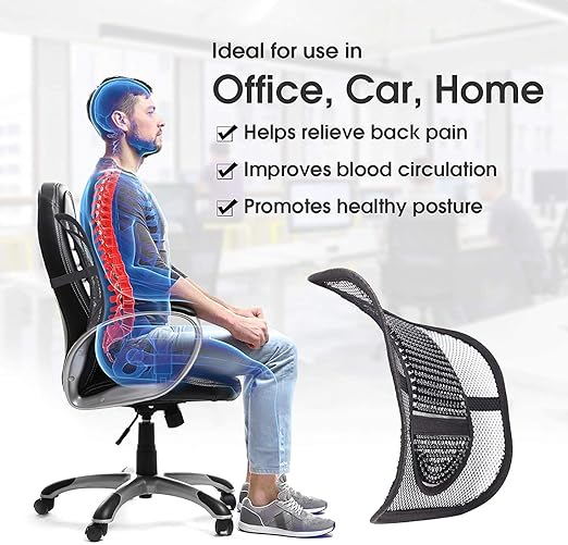 Lumbar Support, Car Mesh Back Support with Massage Beads Ergonomic Designed for Comfort and Lower Back Pain Relief - Lumbar Back Support Cushion for Car Seat, Office Chair,Wheelchair