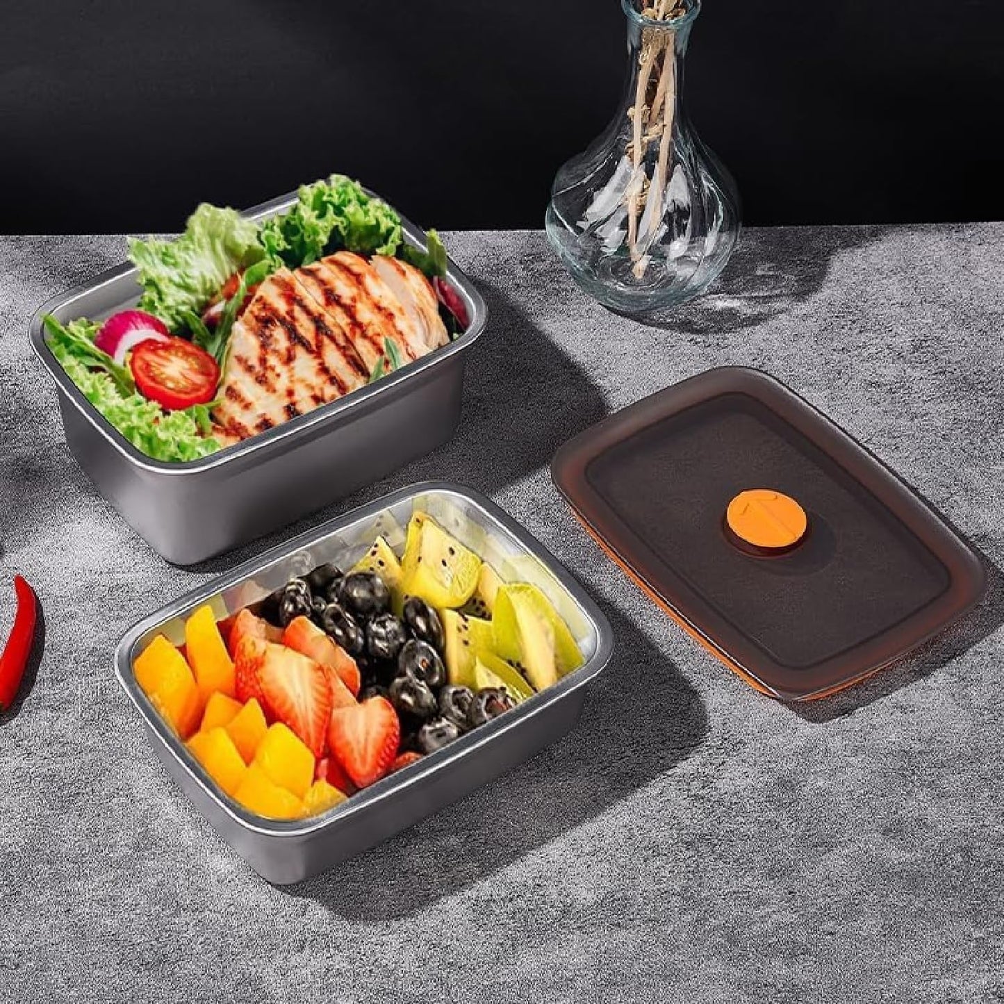 1500 ML Fridge Storage Box Stainless Steel Tray Plate Container with Airtight Lids,Leakproof Kitchen Organizer,Freezer Safe