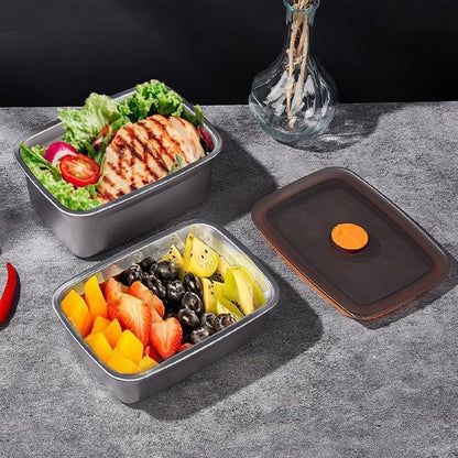 1500 ML Fridge Storage Box Stainless Steel Tray Plate Container with Airtight Lids,Leakproof Kitchen Organizer,Freezer Safe