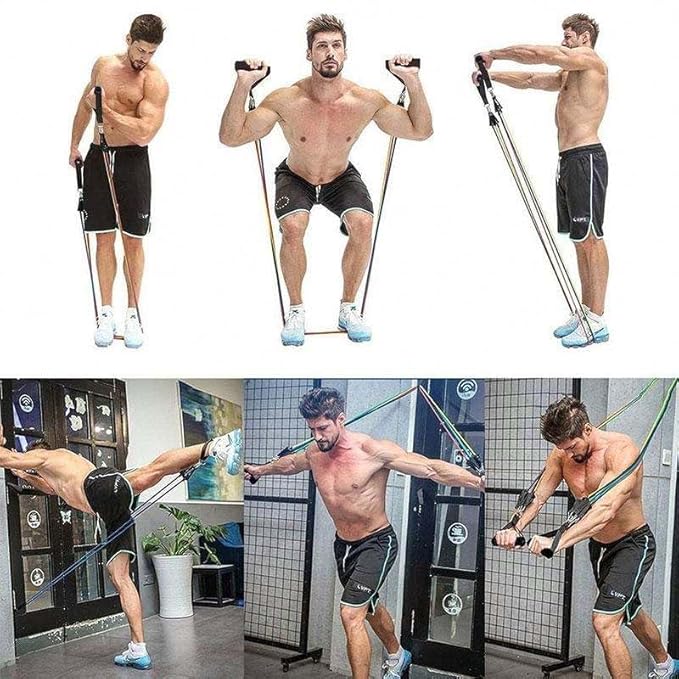 Resistance Tube Exercise Kit Set of 11 with Handles,Ankle Strap and Bag,Set of 5 Resistance Tubes for Exercise,Stretching and Workout Toning for Men,Women