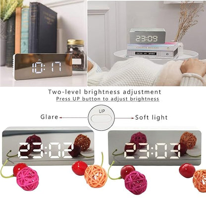 Digital LED Mirror Clock Stylish Desk Clock with Automatic Sensor, Alarm Clock for Study, Time & Date Display for Home, Office, Bedroom, Kitchen, and Study